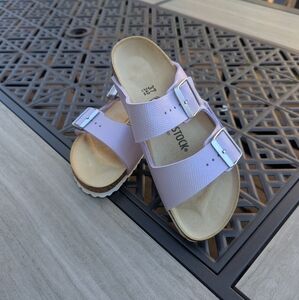 Birkenstock Arizona 37 Shiny Purple Lizard Pattern Sandals